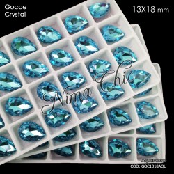 2pz GOCCE in cristallo 13x18mm cabochon aquamarine