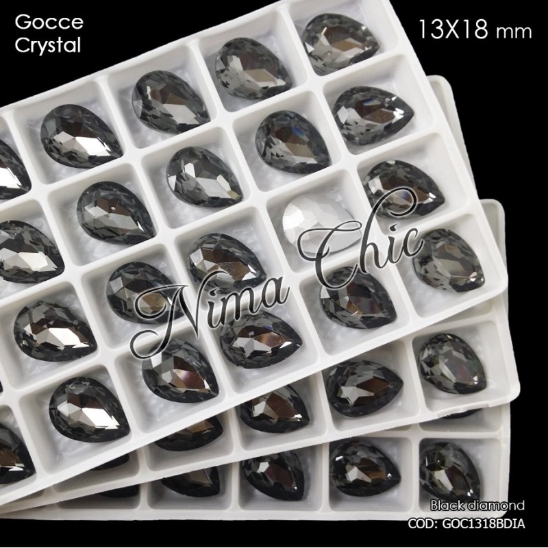 2pz GOCCE in cristallo 13x18mm cabochon black diamond