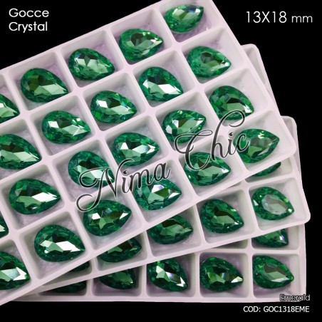 2pz GOCCE in cristallo 13x18mm cabochon emerald