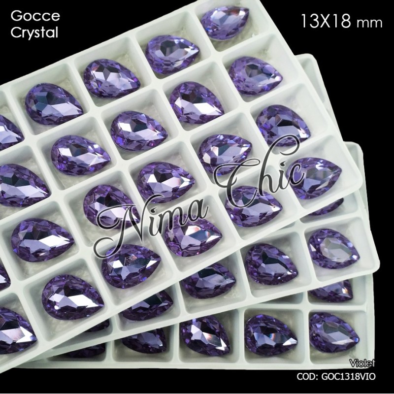 2pz GOCCE in cristallo 13x18mm cabochon violet