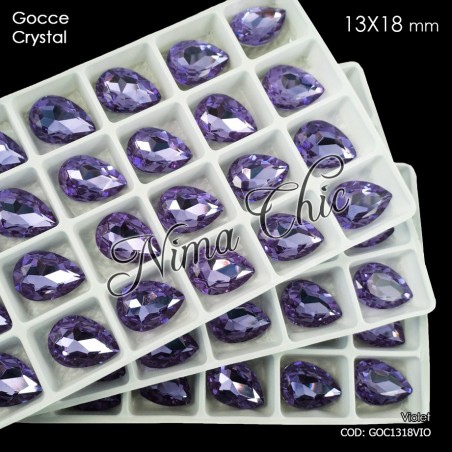 2pz GOCCE in cristallo 13x18mm cabochon violet