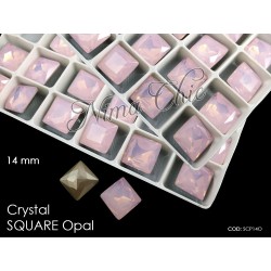 2pz SQUARE in cristallo 14mm cabochon Pink opal