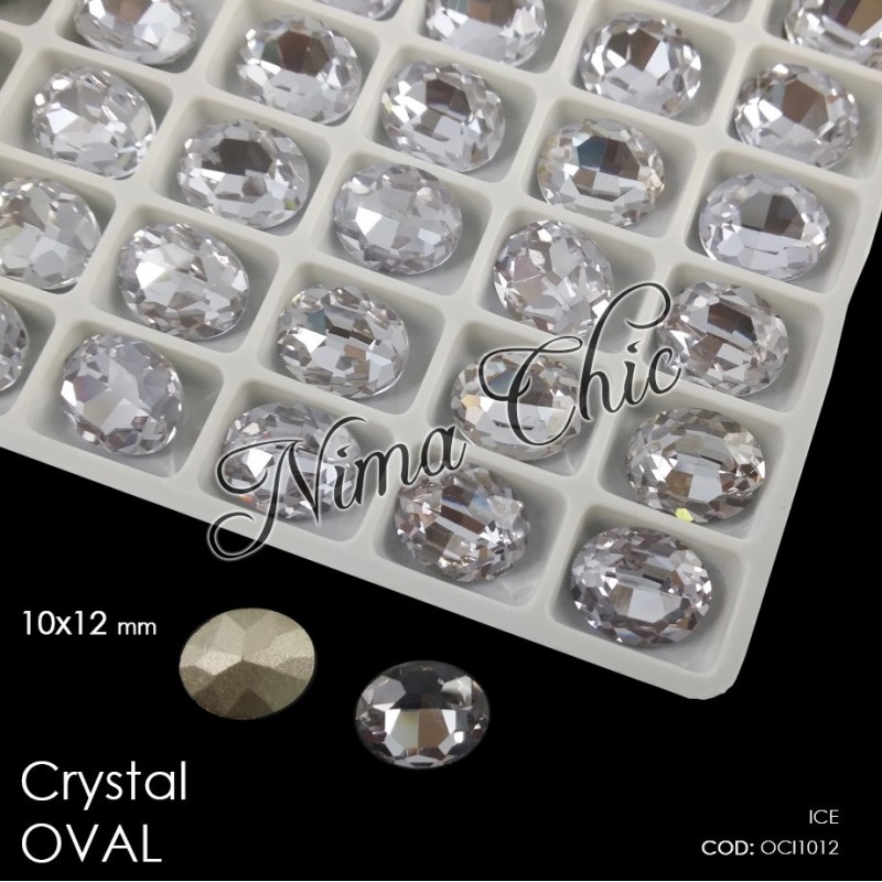 2pz OVALI in cristallo 10x12mm cabochon ice