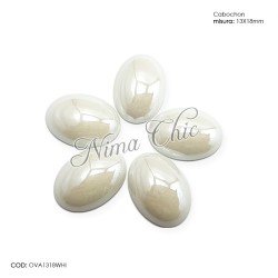 4 pz CABOCHON ovali 13x18cm in ceramica smaltata WHITE
