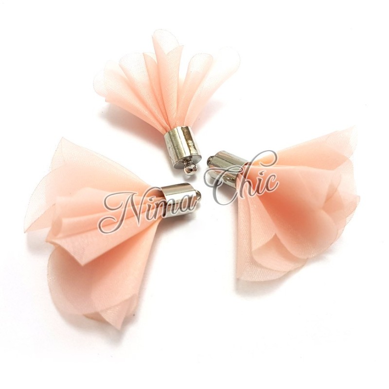 2pz NAPPINE in organza 30mm LIGHT PINK e argento
