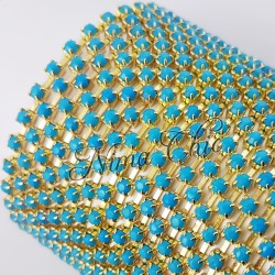 50cm Catena Strass in OTTONE gold/turquoise opal 3mm