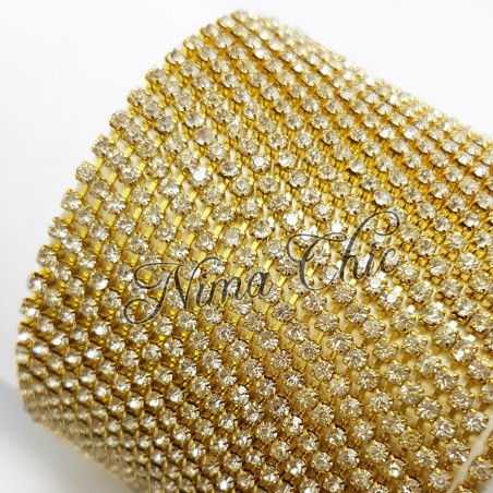 50cm Catena Strass in OTTONE Gold/Crystal 2mm