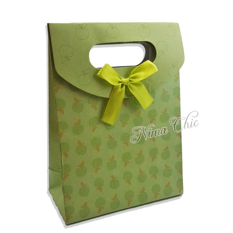 Busta regalo in carta rigida 12x16cm con chiusura a strappo "Green apple"