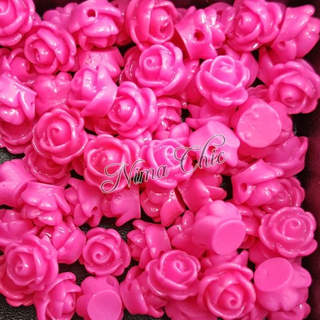 5pz ROSE in resina 8/10mm con foro passante  - Rosa shocking