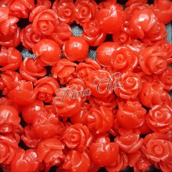 5pz ROSE in resina 10/12mm con foro passante  - LIGHT RED