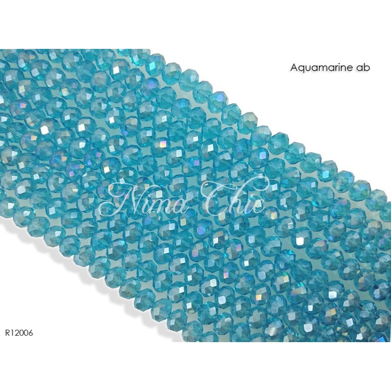 10 Pz di Cipollotti in cristallo 12mm sfaccettati  Aquamarine ab