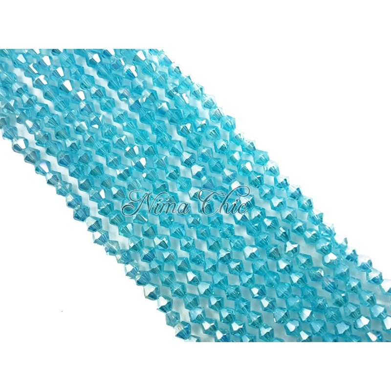 1 FILO di biconi 4mm in cristallo cinese sfaccettato Aquamarine ab