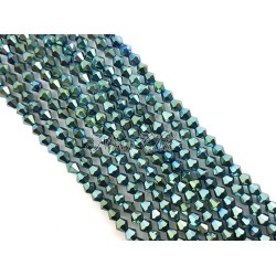1 FILO di biconi 4mm in cristallo cinese sfaccettato Green metal