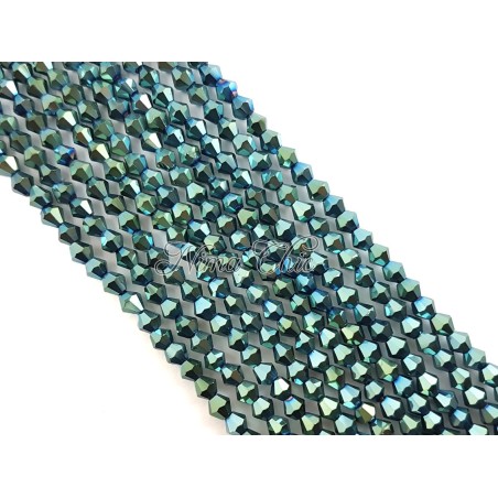1 FILO di biconi 4mm in cristallo cinese sfaccettato Green metal