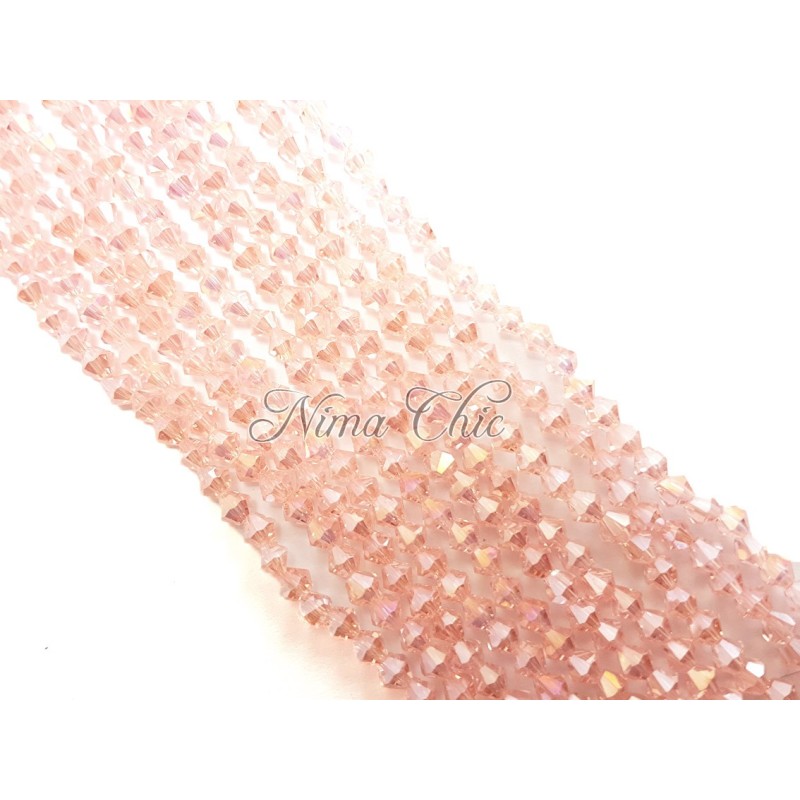 1 FILO di biconi 3mm in cristallo cinese sfaccettato Light pink ab