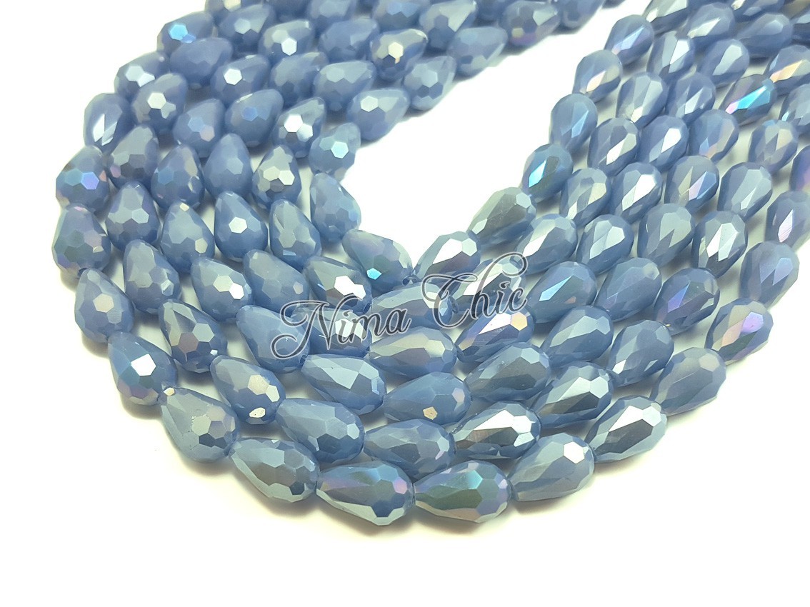 10 sfaccettata perline di vetro gocce 10x15mm blu chiaro 