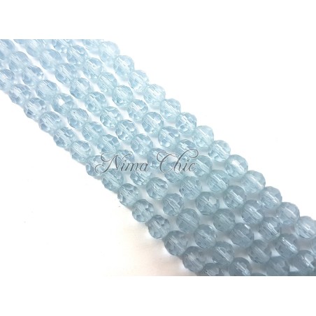 1 FILO di perle TONDE 6mm in vetro sfaccettato Crystal blue