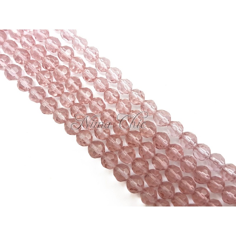 1 FILO di perle TONDE 6mm in vetro sfaccettato Smoked pink