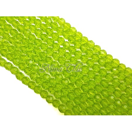 1 FILO di perle TONDE 6mm in vetro sfaccettato Lime
