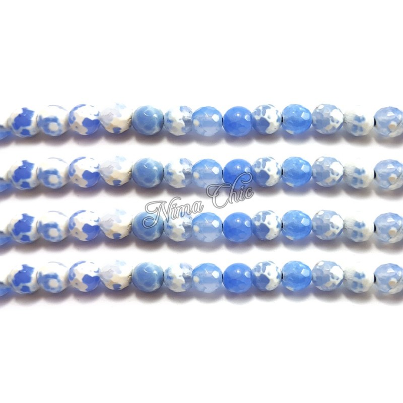 1 FILO Perle di AGATA striata 6mm blu chiaro sfaccettato