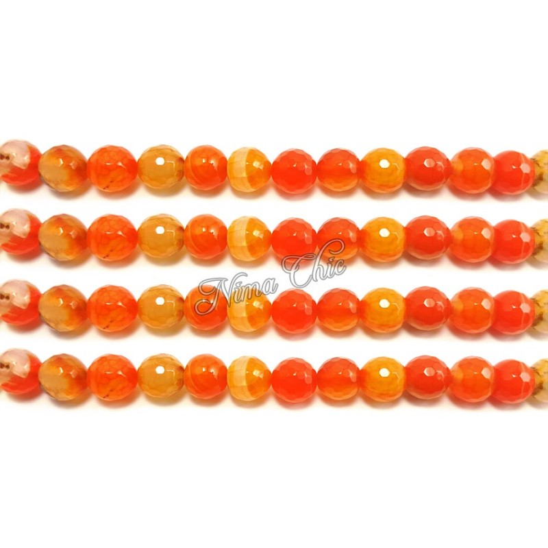 1 FILO Perle di AGATA striata 10mm arancio sfaccettato