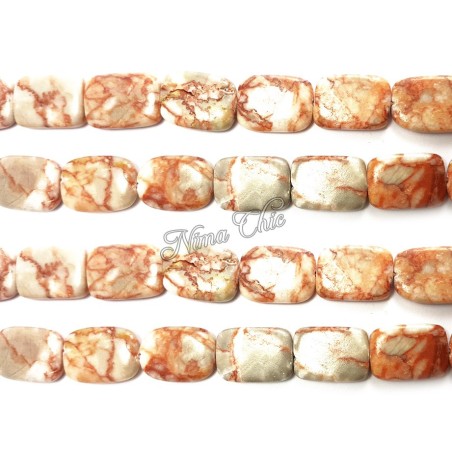 4pz perle rettangolari in Pietra dura JASPER 15x20mm bianco e rosso