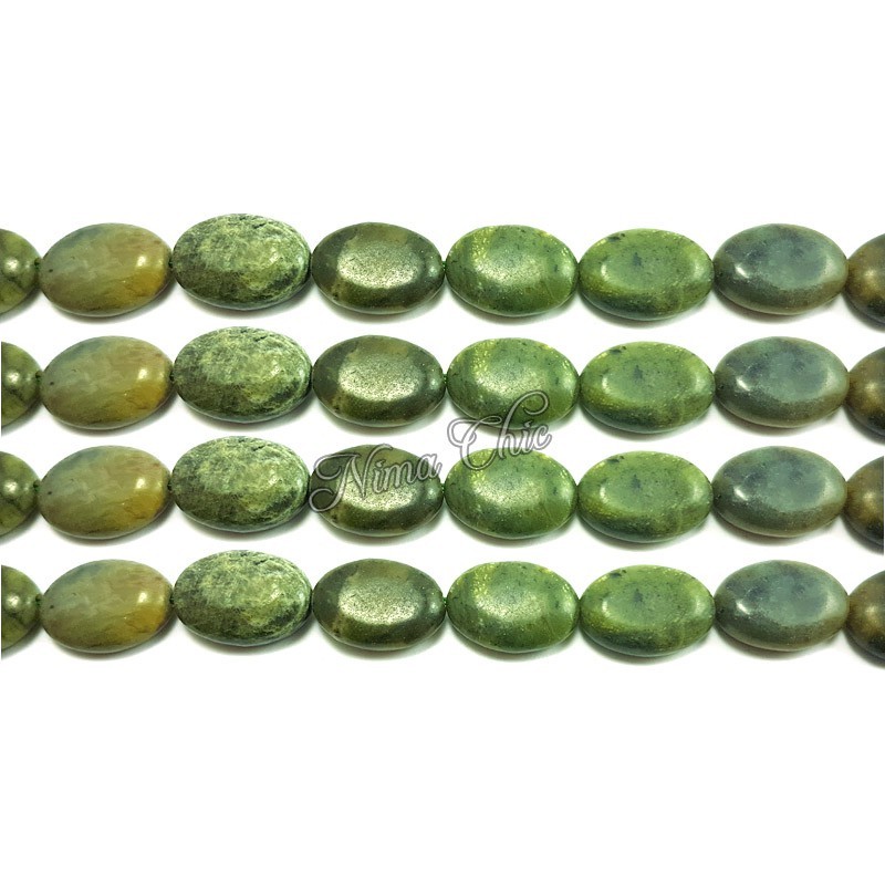 4pz perle ovali in pietra di GIADA 13x18mm verde muschio