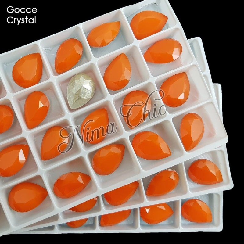 2pz GOCCE in cristallo 13x18mm cabochon Orange opal