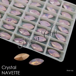 2pz NAVETTE in cristallo 7X15mm cabochon rose opal