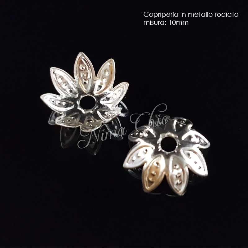 50pz Copriperla fiore 10mm colore argento