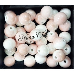 2 pz perle ceramica 16mm Bianco-Rosa 