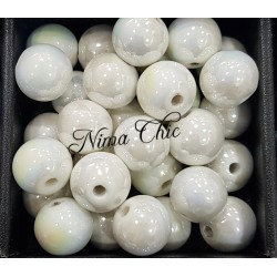 2 pz perle ceramica 12mm Bianco Ab 