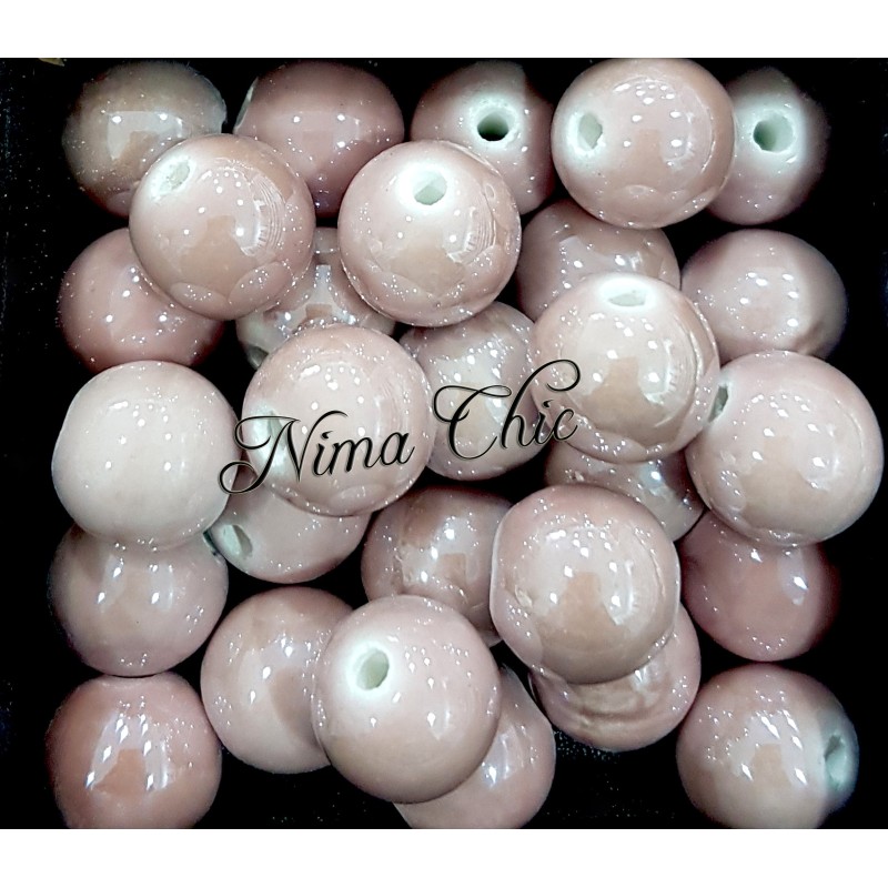 2 pz perle ceramica 12mm Rosa antico 