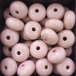 4 pz PERLE RONDELLE in Resina ROSA CIPRIA 14x8mm