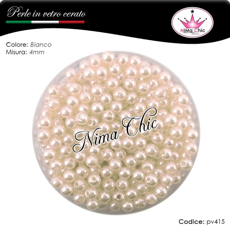 200 pz perle in vetro cerato pvc Bianco 4mm