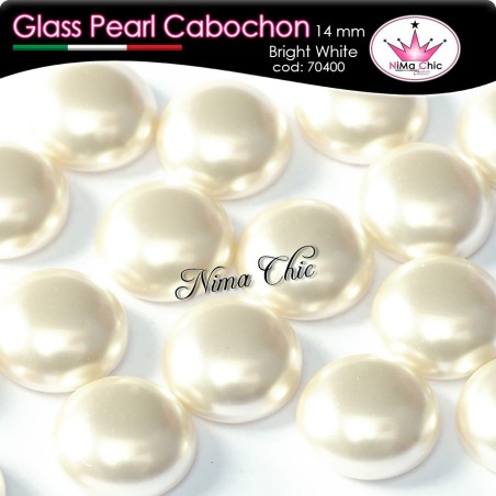 4 pz CABOCHON PEARL GLASS 14mm Bright white