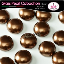 4 pz CABOCHON PEARL GLASS 14mm Bronze