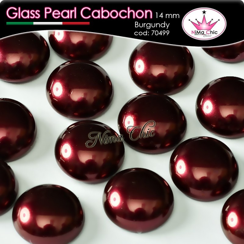 4 pz CABOCHON PEARL GLASS 14mm Burgundy