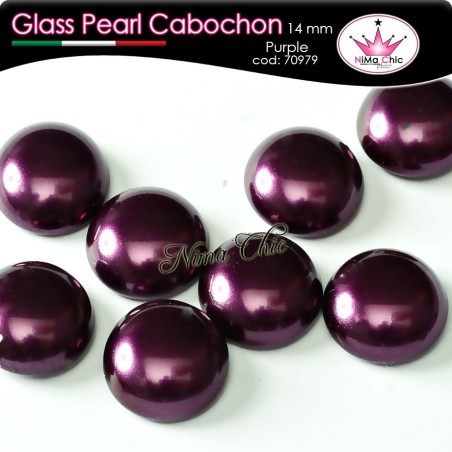 4 pz CABOCHON PEARL GLASS 14mm Purple