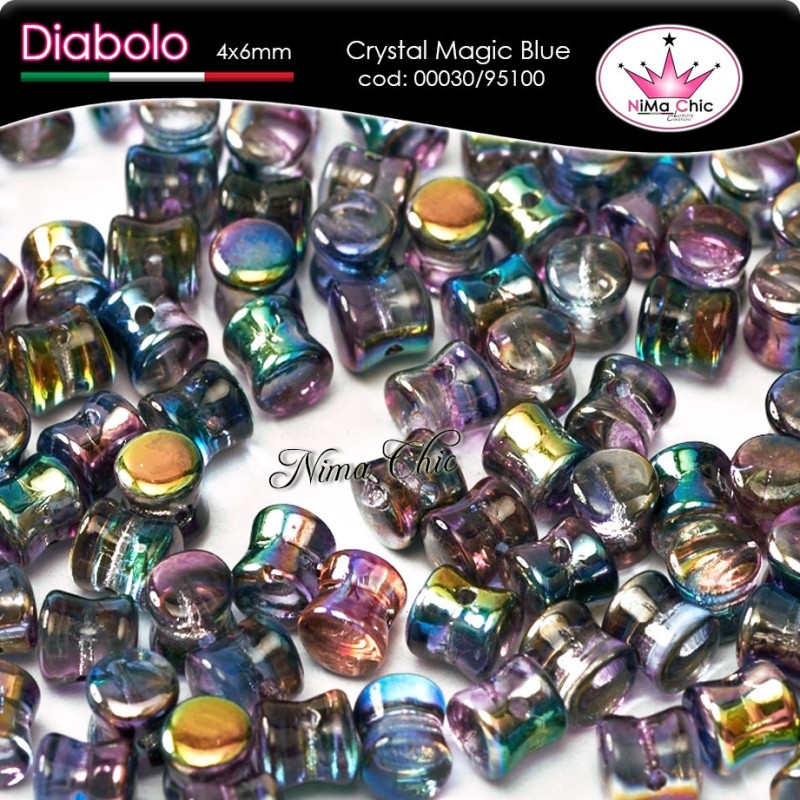 30pz DIABOLO SHAPE BEADS 4x6mm Crystal magic blue