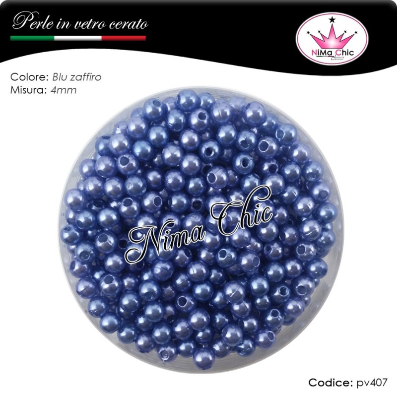 200 pz perle in vetro cerato pvc Blu zaffiro 4mm