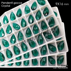 4 pz PENDENTI GOCCE CRISTALLO Emerald 9x16mm