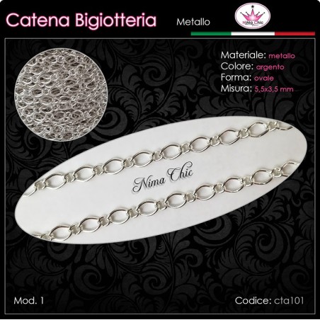Catena per Bigiotteria in metallo argento 5,5x3,5mm