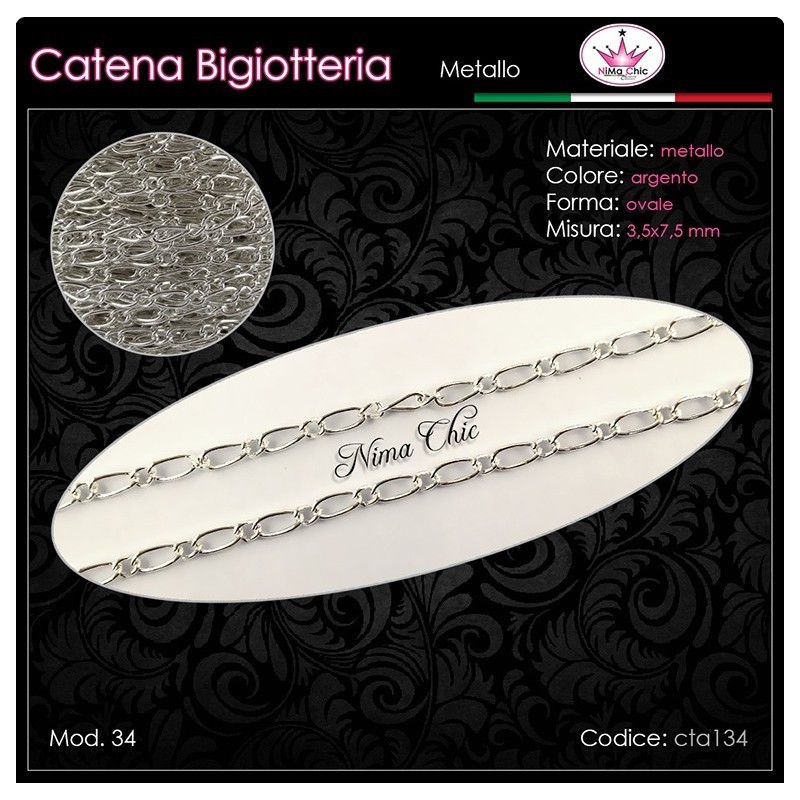 Catena per Bigiotteria in metallo colore ARGENTO 3,5X7,5mm