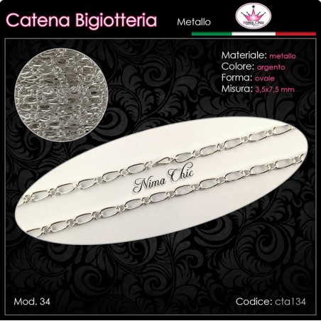 Catena per Bigiotteria in metallo colore ARGENTO 3,5X7,5mm